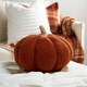 image 2 of OHS 2 x Boucle Fleece Pumpkin Shaped Halloween Fall Autumn Decoration Filled Cushions, 25x25cm - Rust