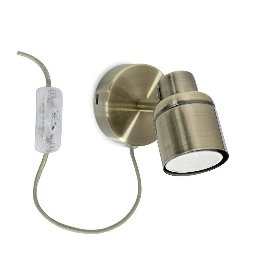 image 1 of ValueLights Benton Antique Brass Plug In Wall Light & Bulb Gold