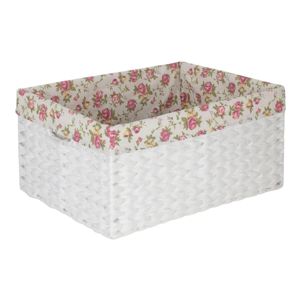 image 1 of Small Paper Rope Rectangular Storage Basket with Garden Rose Cotton Lining | Multi | Garden Rose | S
