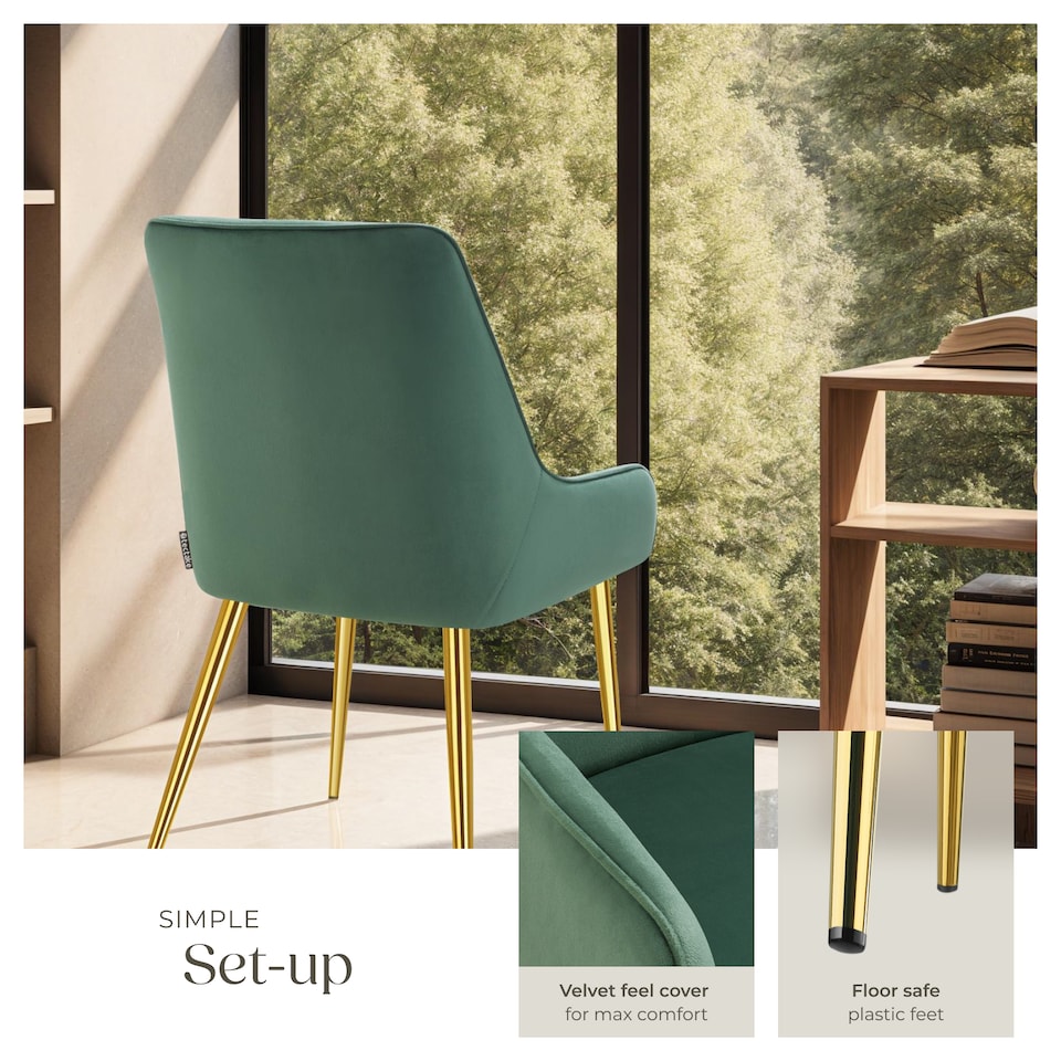 image 1 of Dining Chair Avane - velvet look, padded armchair, high backrest and armrests | Green | green | 6