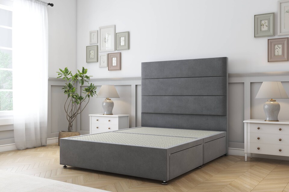 image 1 of Sloomy Texas Armour Coniston Divan Bed Base No Drawers With 26 Inch Strutted Headboard | Grey | Armour | Double | 1