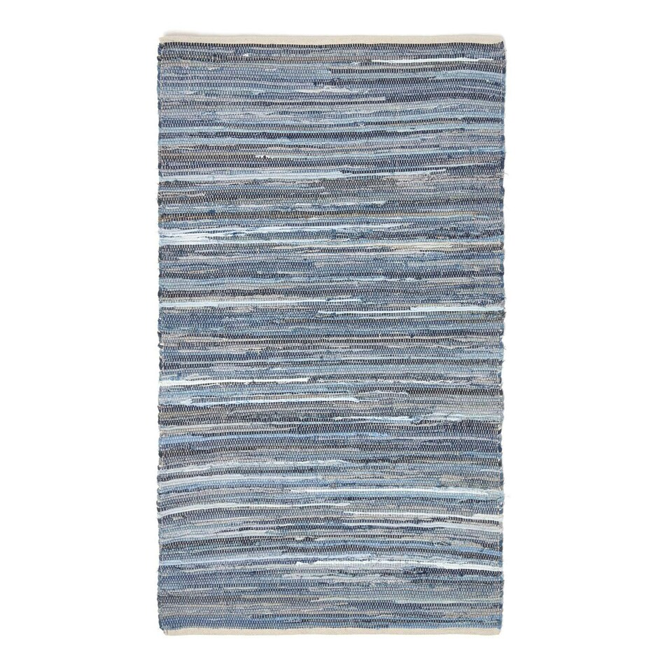 image 1 of Homescapes Blue Denim Handwoven Striped Chindi Rug - 150 x 240 cm Blue | 150 x 240 cm