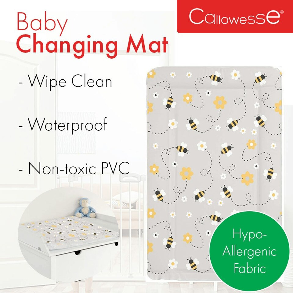 image 1 of Callowesse Changing Mat Deluxe Waterproof with Raised Edges – Grey Bee Grey