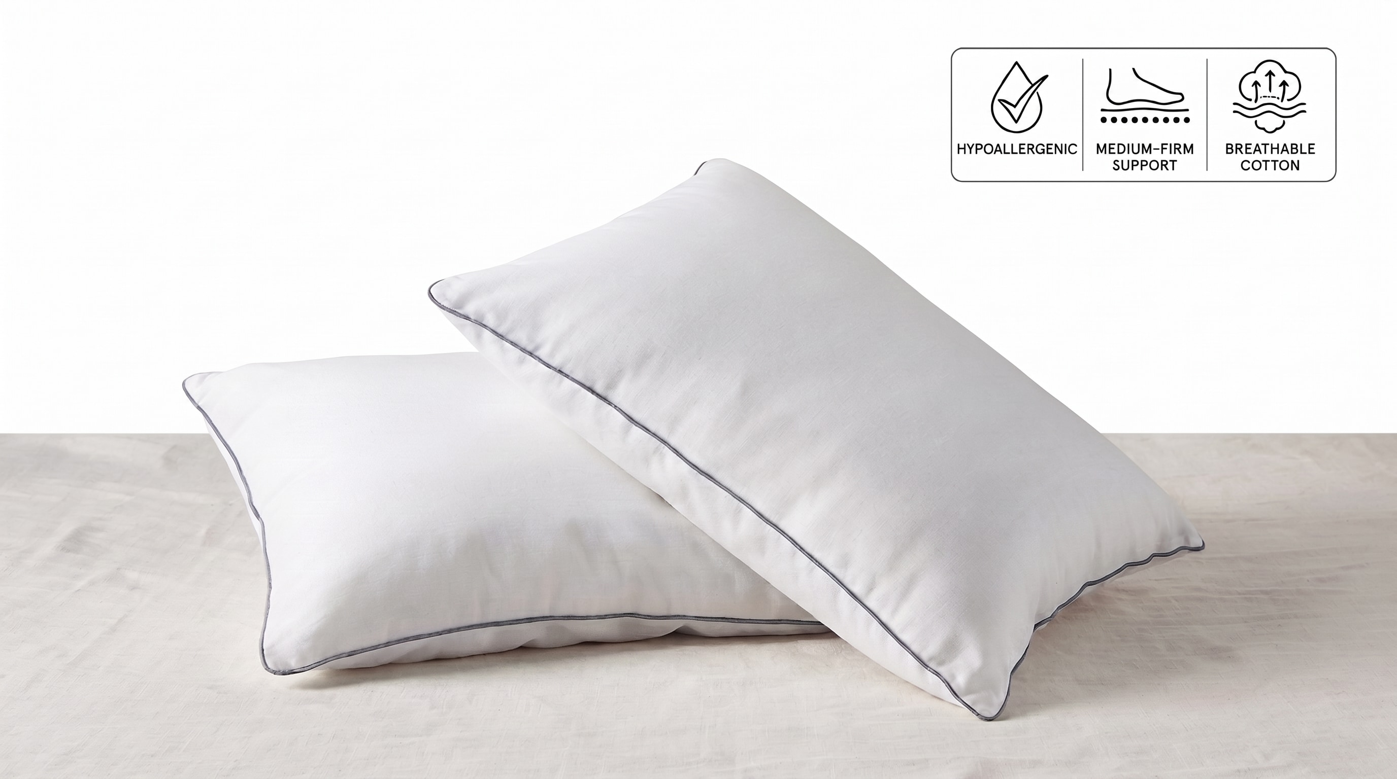 Nod Off Egyptian Cotton Pillow, Hollowfibre Fill, Back & Side - Pack of 2