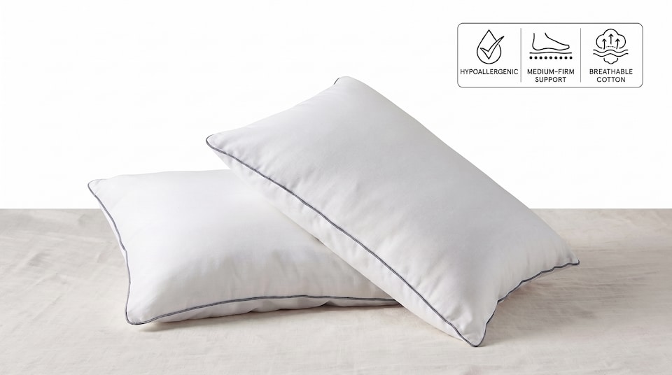 image 1 of Nod Off Egyptian Cotton Pillow, Hollowfibre Fill, Back & Side - Pack of 2