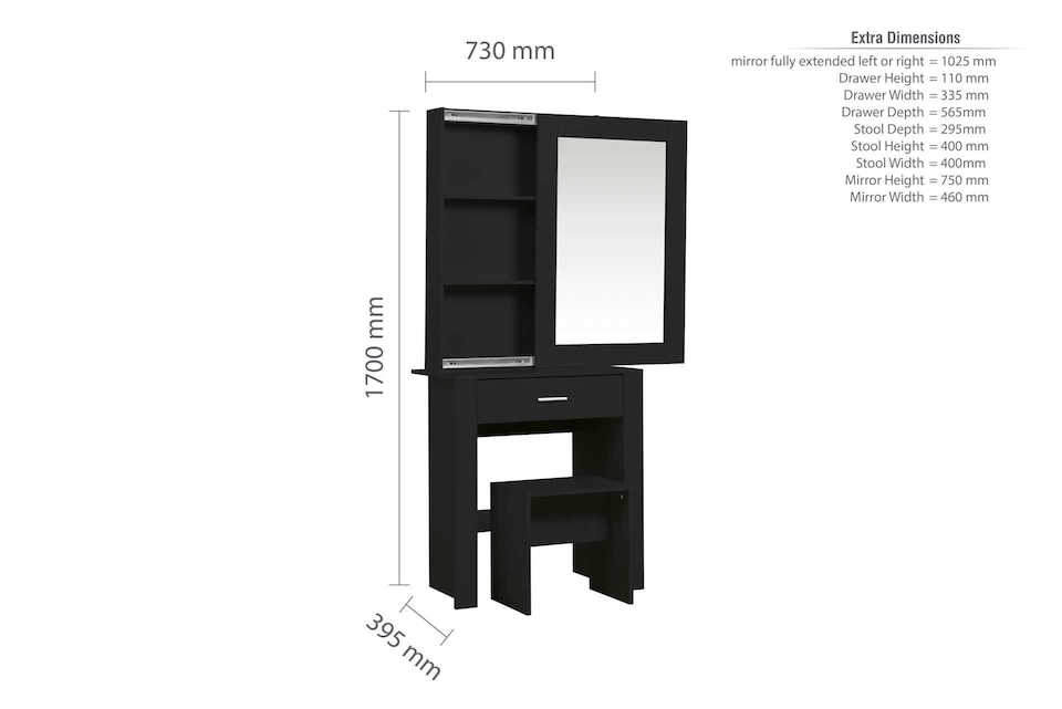 image 1 of Evelyn 1 Drawer Sliding Mirror Dressing Table Black