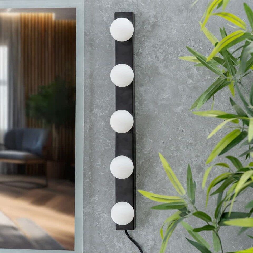 image 1 of ValueLights Plug in Matte Black Hollywood Make Up Dressing Table Vanity Wall Light Glass Globe Lamp Shade - Bulbs Included | Black