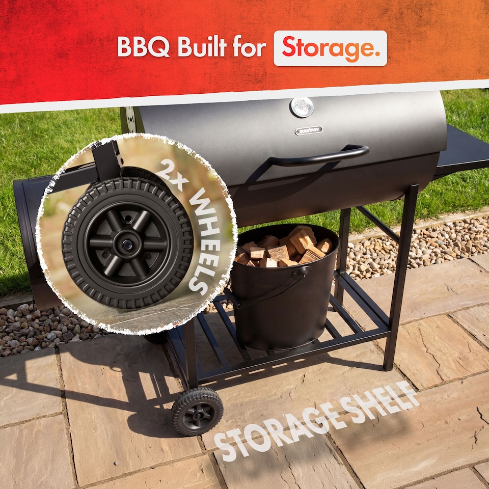 image 1 of VonHaus Charcoal BBQ, Barrel Barbecue with Offset Smoker