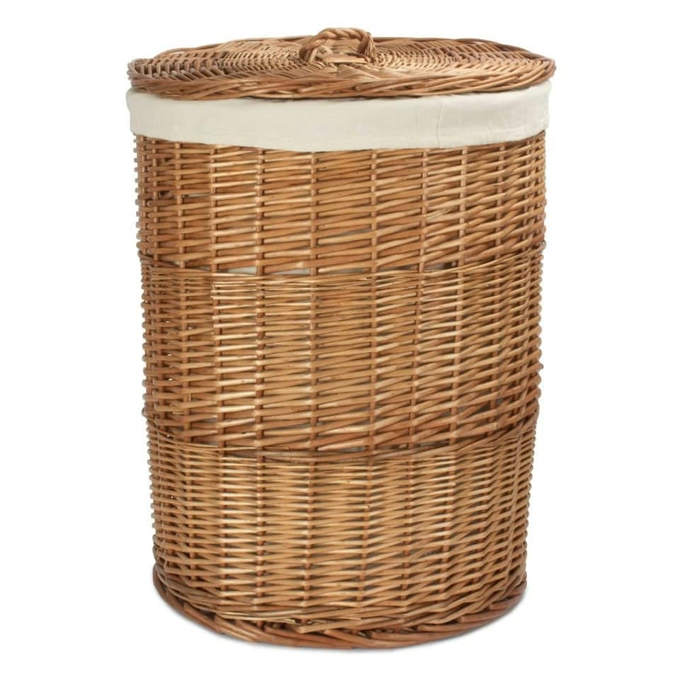 image 1 of Large Light Steamed Round Laundry Baskets with White Lining | White | White