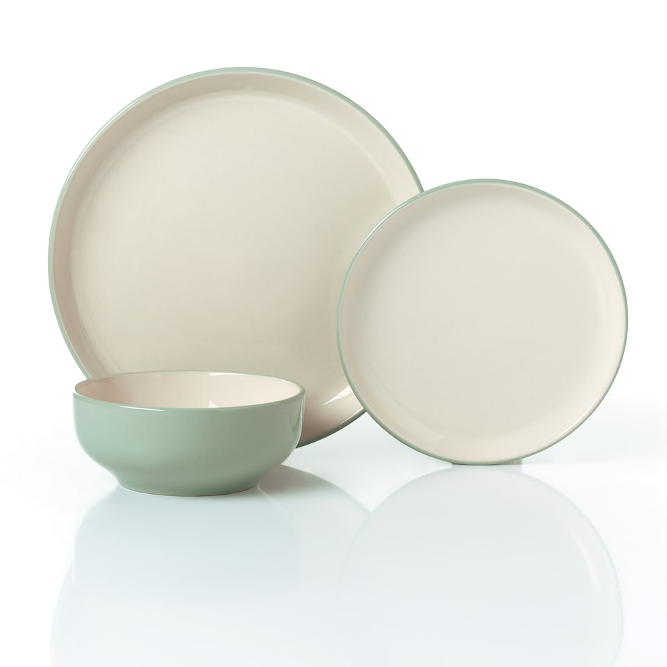 image 1 of Waterside 12pc 2tone Green/Cream Stoneware Dinner Set