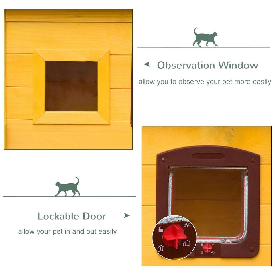 image 1 of Pawhut Wooden Cat House Pet Home Outdoor Waterproof Door Roof Shelter Garden