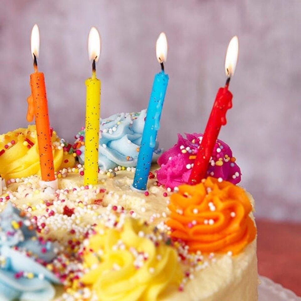 image 1 of Anniversary House Glitter Candles Multi-Coloured Rainbow Mix with Holders Pack of 12