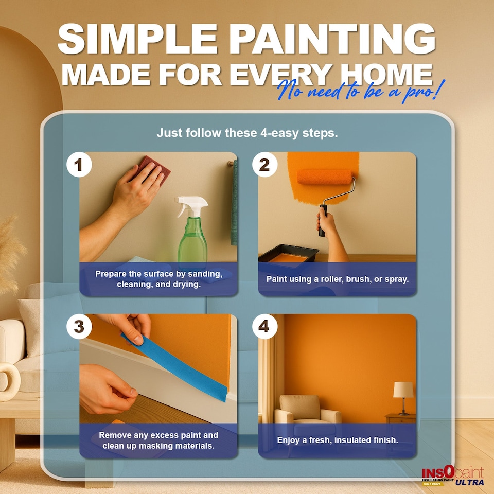 image 1 of InsOpaint ULTRA - 9 IN1 Interior & Exterior Paint-  Insulating & Energy Saving Interior Walls & Ceilings - Creamy White - 1L