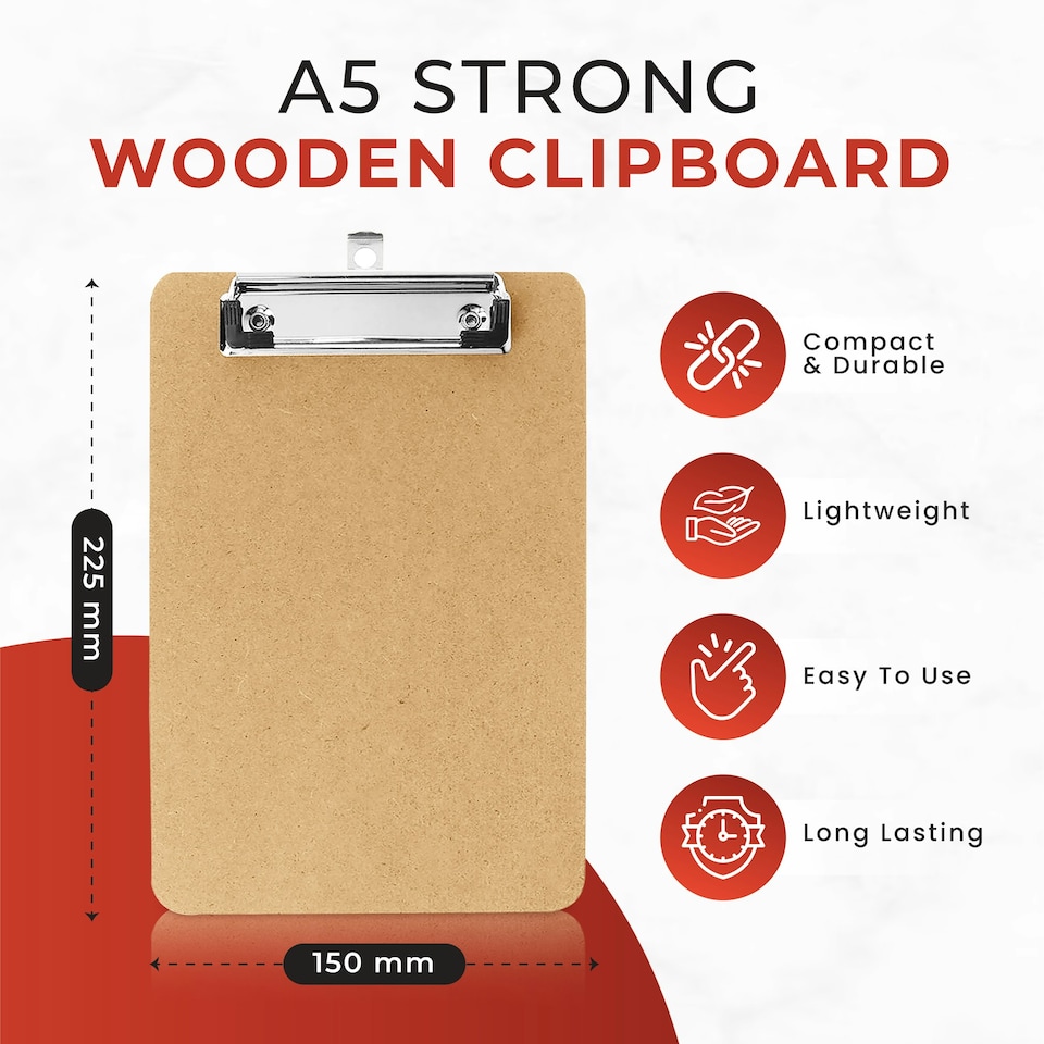 image 1 of Pack of 5 A5 Wooden Masonite Clipboard with Hanging Hole