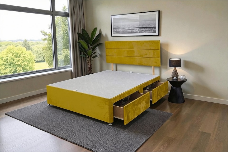 image 1 of York Plush Velvet Divan Base with Upholstered Headboard