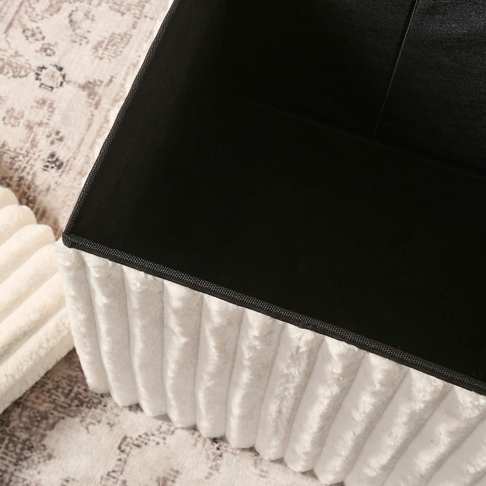 image 1 of OHS Soft Fleece Ribbed Foldable Cube Footstool Seat Storage Organiser Ottoman Cream