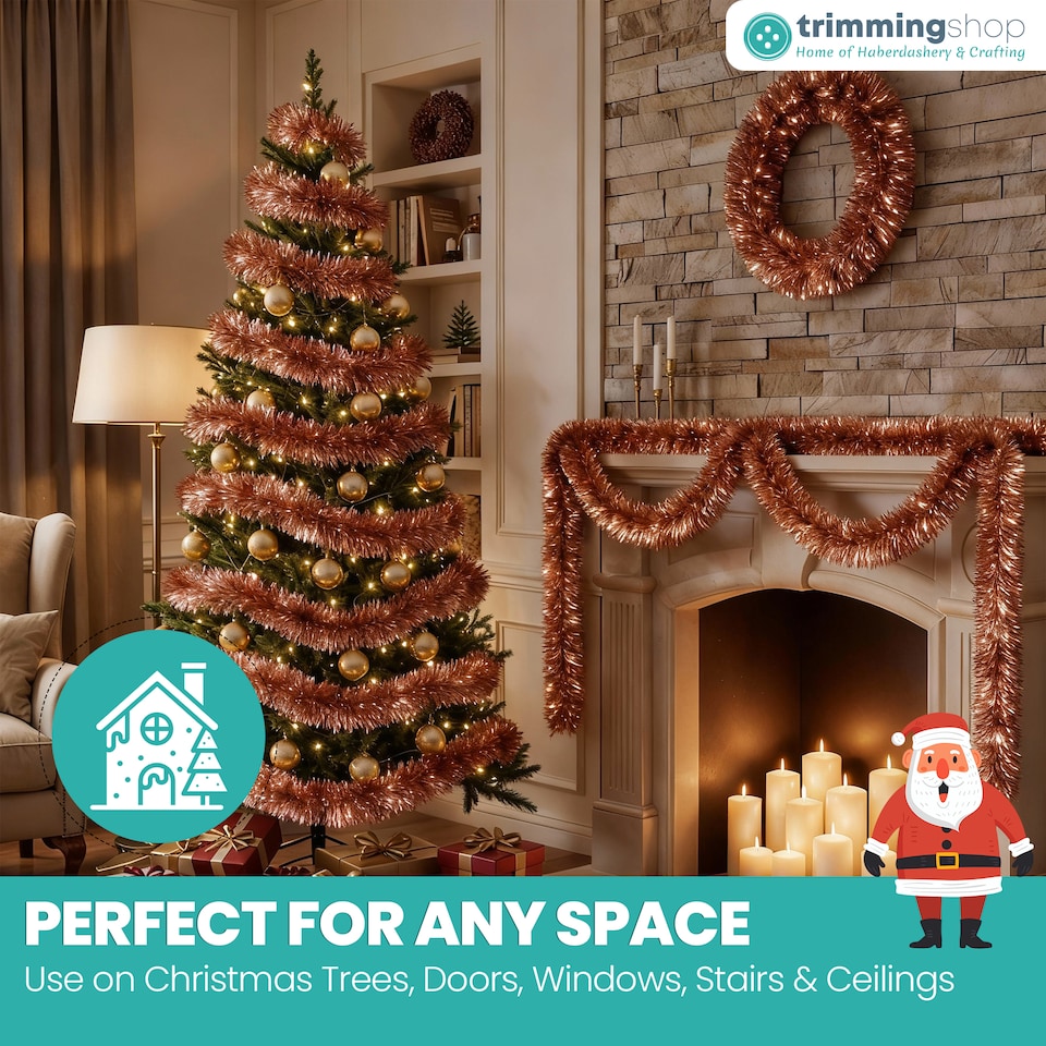 image 1 of 6.5ft/1.98m Wide Chunky Christmas Tinsel Garland Shiny Foil Twist Garland
