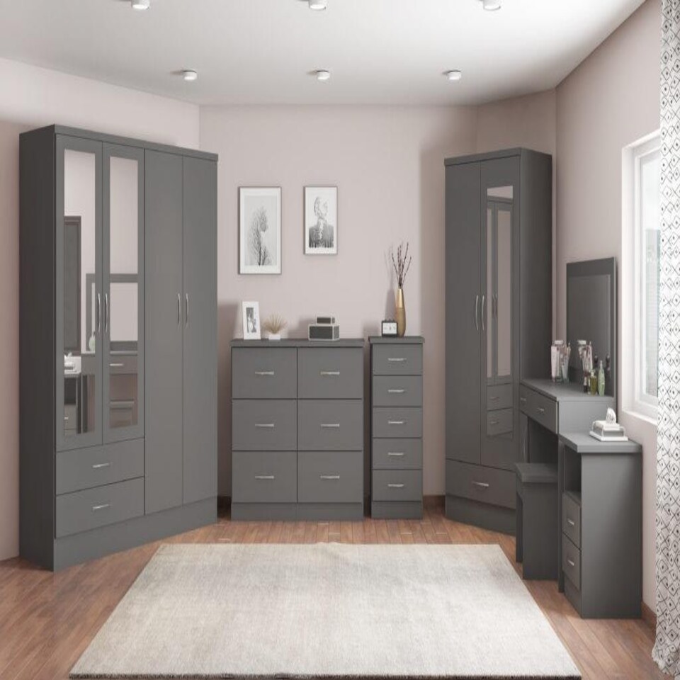 image 1 of Nevada 4 Door 2 Drawer Mirrored Wardrobe Grey | 3D Effect Grey