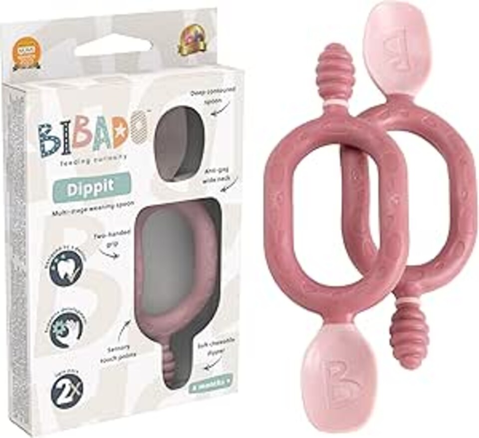 image 1 of Bibado Dippit Baby Weaning Spoon & Dipper Blush 2 Pack 6m+