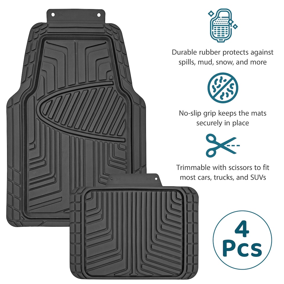 image 1 of Heavy Duty Rubber 4 PCS Car Mat Set Universal Mats Non Slip Cut To Fit Trim