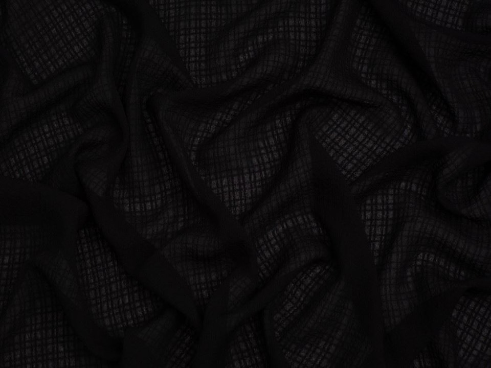 Minerva Core Range Black Crinkle Texture Seersucker Voile Fabric for Dressmaking, 145cm / 57" Wide - per metre