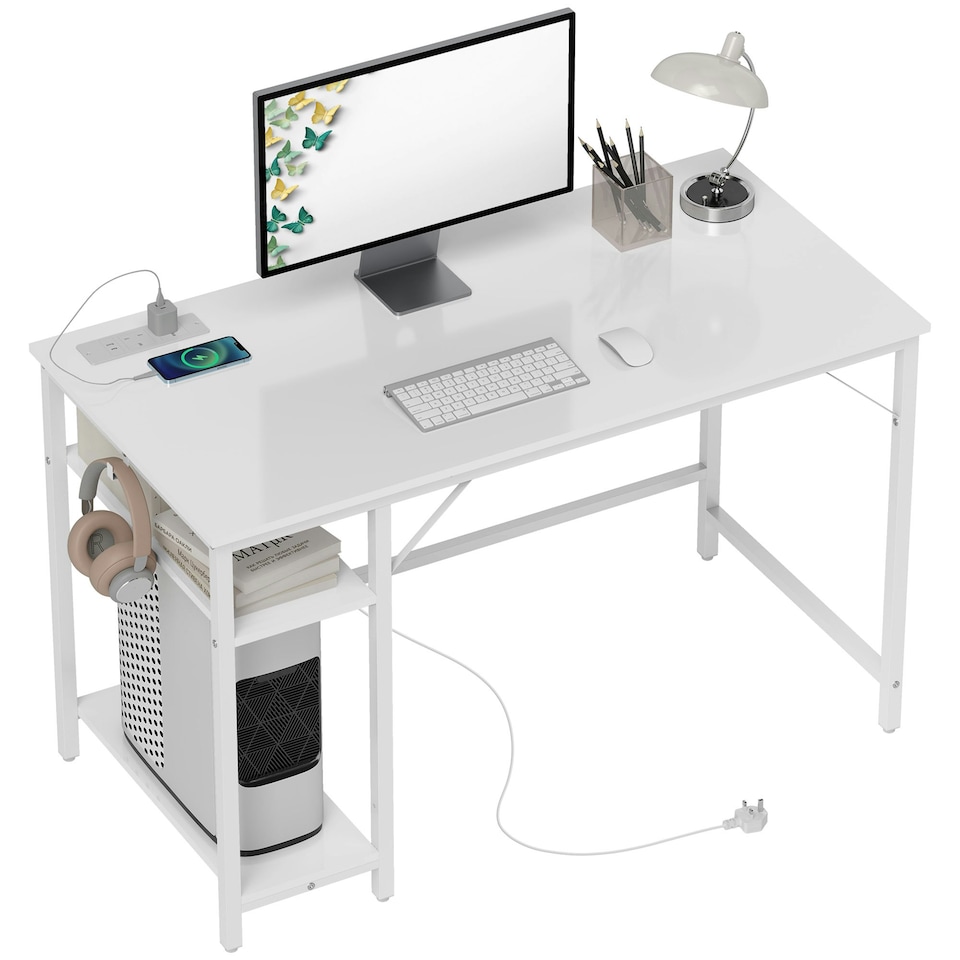 image 1 of HOMCOM 120 x 60 cm Home Office Desk Reversible Study Table for Bedroom White White