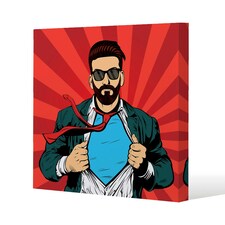 Strong Businessman in glasses in comic style. Success concept (Canvas Print) 127 x 127 x 4cm