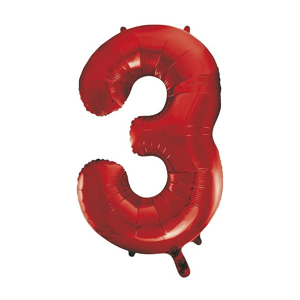 Unique Party 3 Glitz Number Balloon - Red - One Size