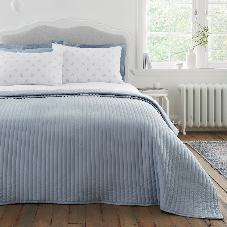 image 1 of Bianca Quilted Lines Bedspread | Blue | One Size