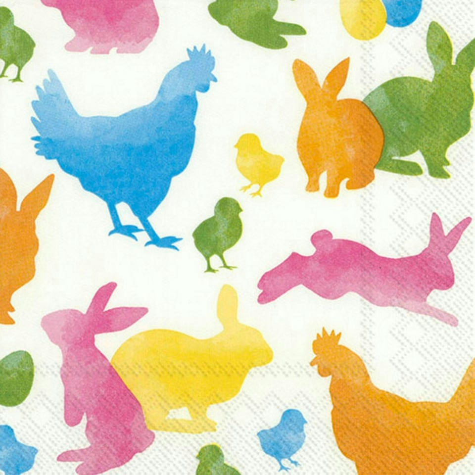 IHR  Colourful Rabbits Yellow Orange Cocktail Napkin 25cm 3ply  20 Pack
