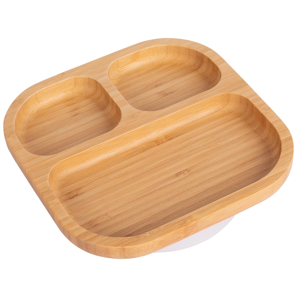 image 1 of Tiny Dining Children's Bamboo Suction Plate - White | White | White