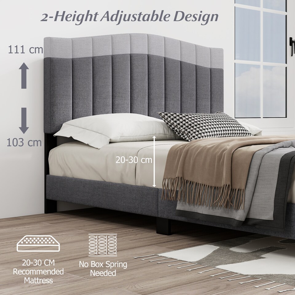 image 1 of COSTWAY Double Upholstered Bed Frame with Headboard Grey