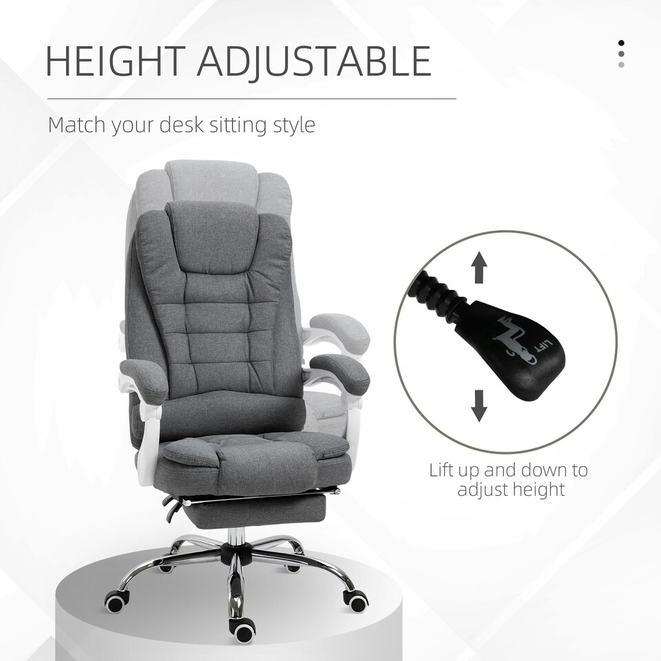 image 1 of Vinsetto Computer Office Chair Home Swivel Task Recliner w/ Footrest, Arm, Grey