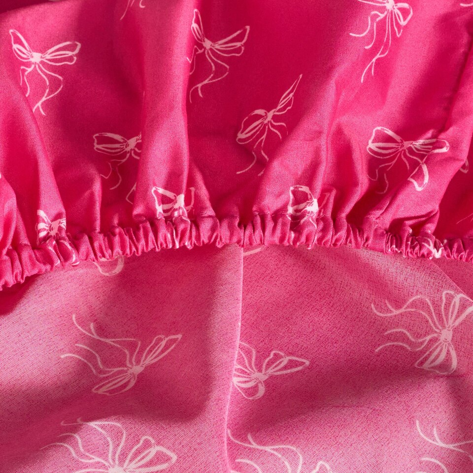 image 1 of OHS Bows Print Microfibre Easy Care 25cm Deep Fitted Bed Sheet | Pink | Hot Pink | Single