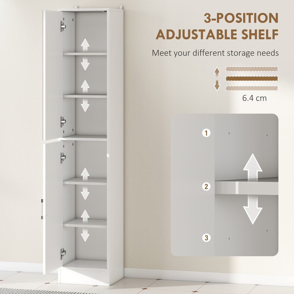 image 1 of kleankin Tall Mirrored Bathroom Cabinet, Bathroom Storage Cupboard, Floor Standing Tallboy Unit with Adjustable Shelf, White