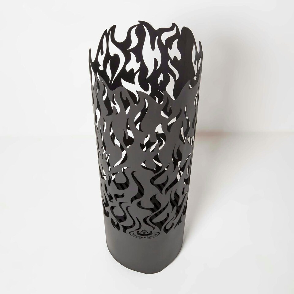 image 1 of Homescapes Large Black Fire Drum with Laser Cut Design, 1.2m Tall