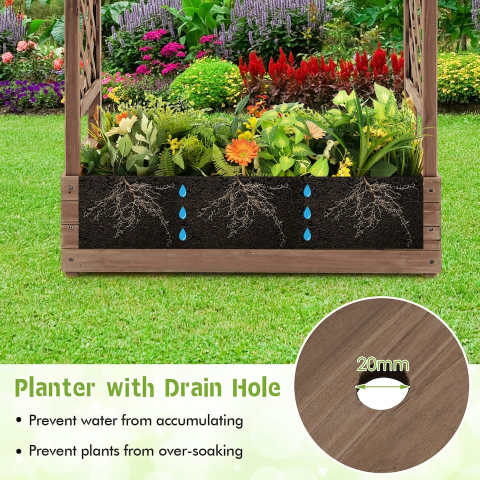 image 1 of COSTWAY Raised Garden Bed Planter Box w/ Trellis Coffee Brown
