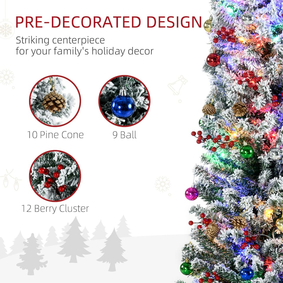image 1 of HOMCOM 6' Artificial Christmas Tree with Flocked Tips, LED Lights, Decoration
