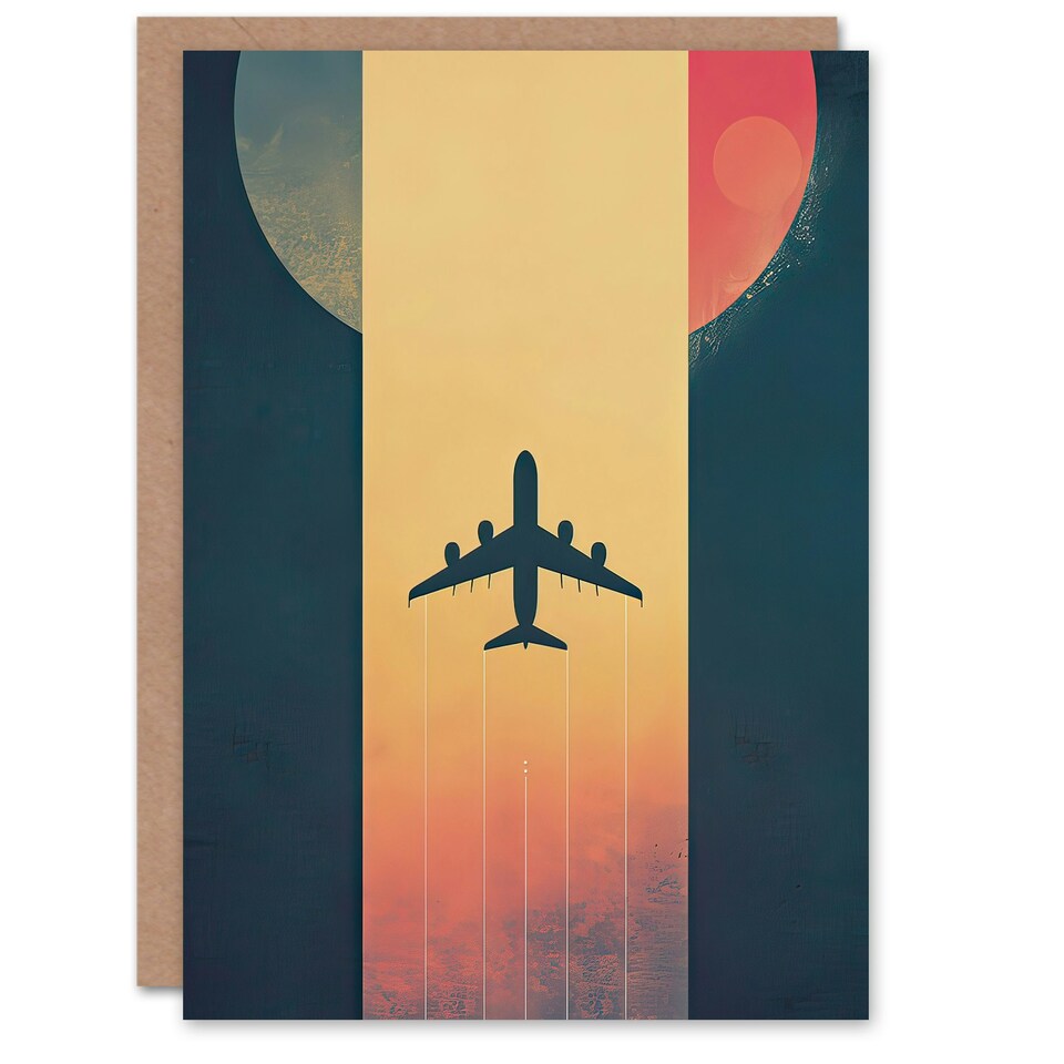 image 1 of Retro Futurism Travel Fly Planet Aeroplane Him Her Birthday Card