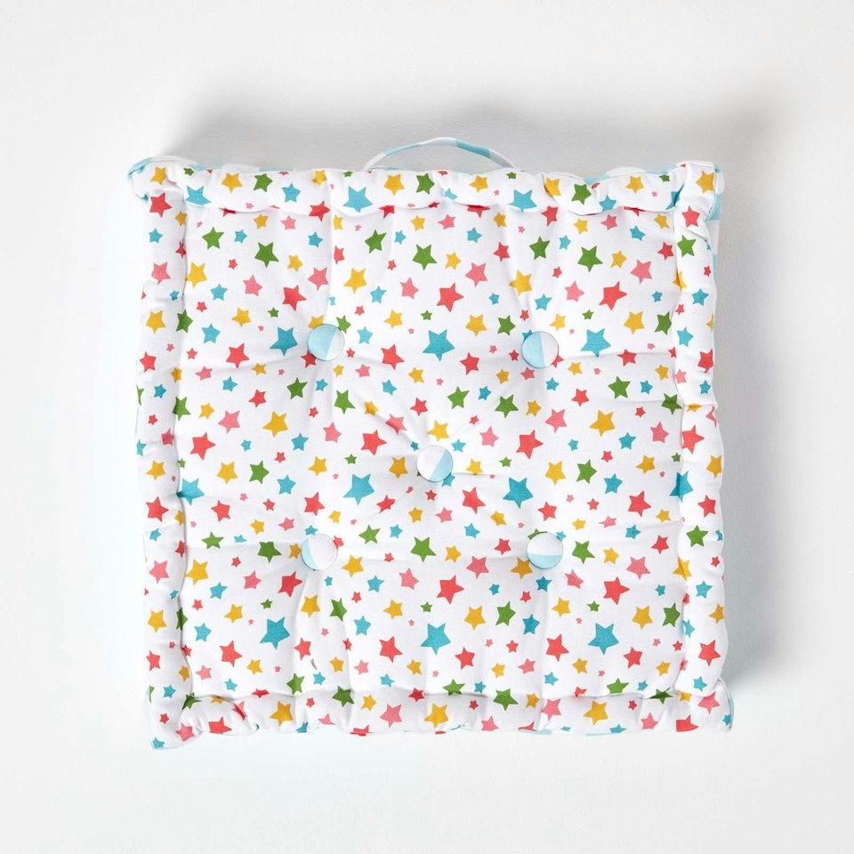 image 1 of Homescapes Cotton Multi Coloured Stars Floor Cushion - 40 x 40 cm | Multi | Multi Colour | 40 x 40 cm