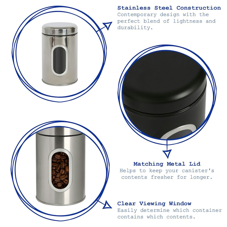 image 1 of Harbour Housewares Stainless Steel Food Storage Container with Window - Black - Kitchen Caddy Kitchen Storage Containers Canisters