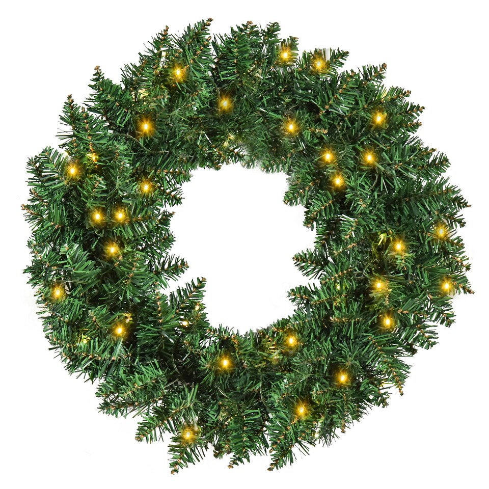 image 1 of HOMCOM Christmas Wreath 50 Warm White LED Lights Ideal Artificial Decor