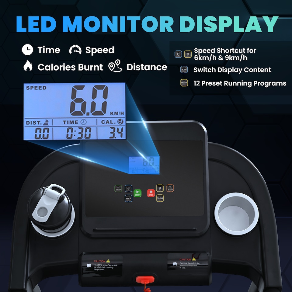 image 1 of HOMCOM Treadmill 1.5HP Electric Motorised Running Machine w/ LED Display