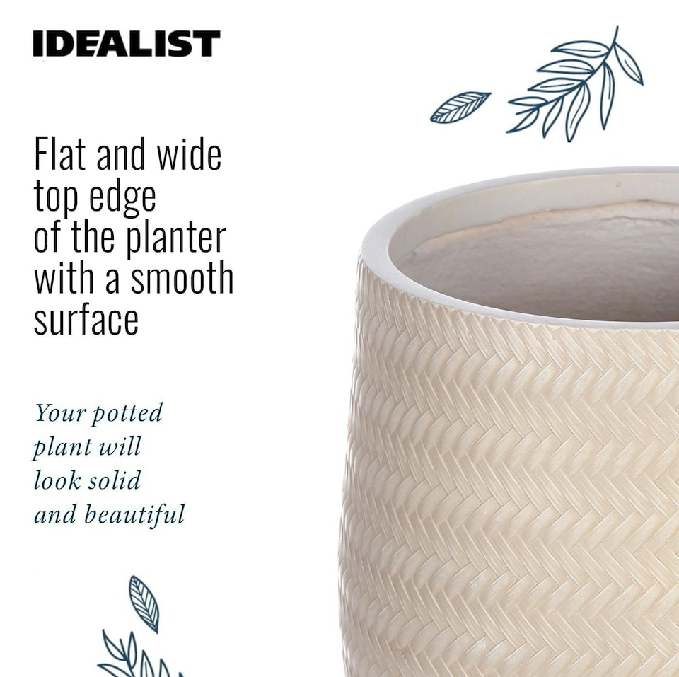 image 1 of Plaited Style Beige Planter with Legs, Round Indoor Plant Pot Stand for Indoor Plants by Idealist Lite D30 H43 cm, 19L