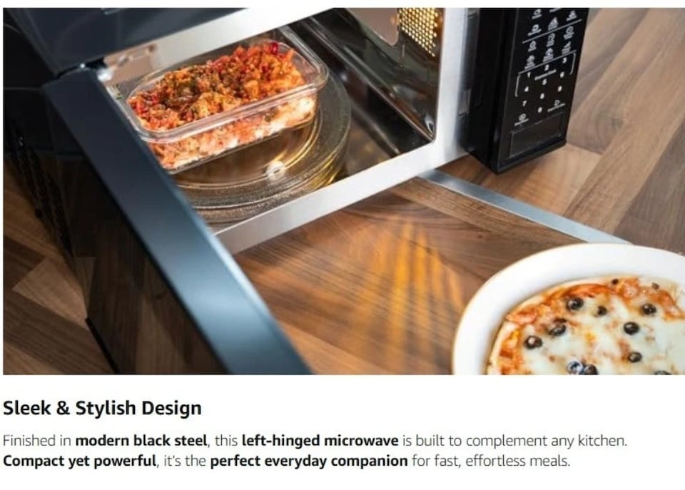 image 1 of Hyundai 800W 20L Black Microwave, Stainless Steel, 11 Power Levels, Auto Defrost, 6 Auto Cook and Defrost Modes HYMW80020