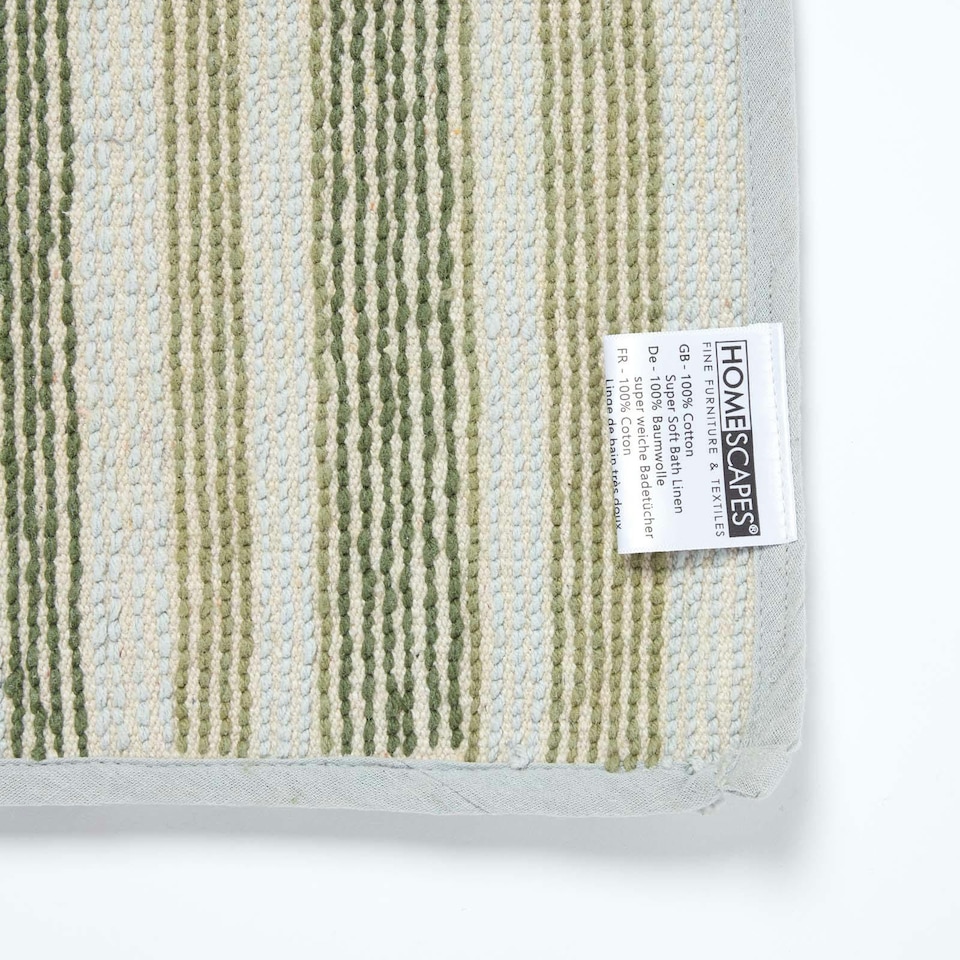 image 1 of Homescapes Green Stripe Cotton Bath Mat | Green | 50 x 80 cm