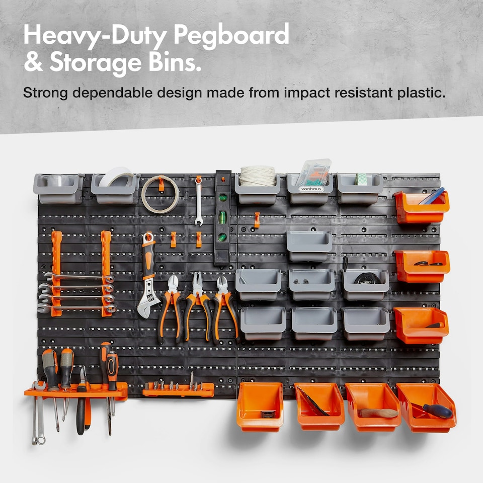 image 1 of VonHaus 44 Piece Wall Mounted Pegboard for Garage Storage