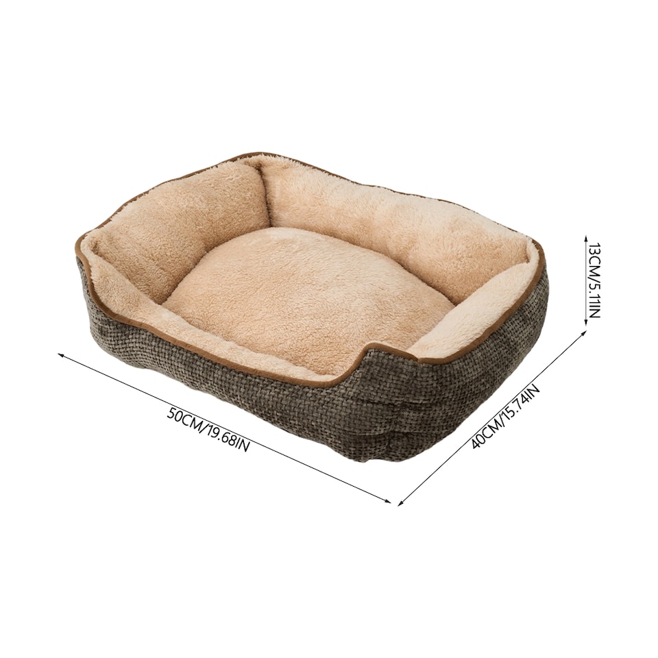 image 1 of Living and Home Linen Woven Pet Bed with Anti-Slip Bottom for Cats & Dogs | Brown | Coffee Brown | S