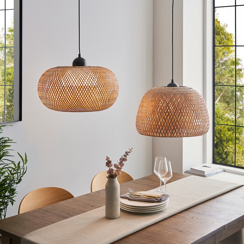 image 1 of Bali Globe Pendant Ceiling Lamp, Natural Bamboo, White, Matt Black