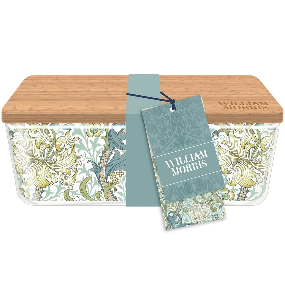 image 1 of Portico Designs William Morris Golden Lily Glass Lunchbox With Bamboo Lid